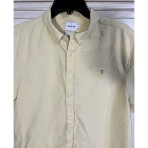 Fara Brewer Slim Fit Cotton Oxford Short Sleeve Button Up Shirt Sz XL Yellow